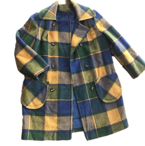 Betty Rose Jackets & Blazers - Betty Rose vintage 1950s 50s wool jacket blue green yellow plaid button pea coat